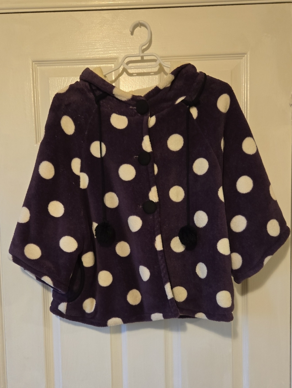 Plush Polka Dot Hooded Cape - Purple & White
